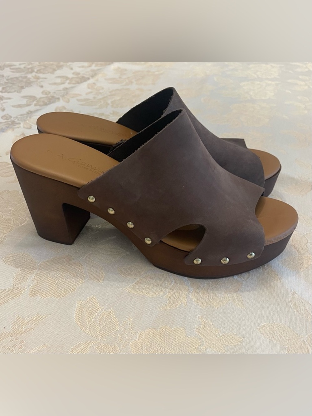 A. Giannetti Brown Leather Slide Sandal 9